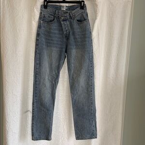 Princess Polly Asymmetric Straight Light Blue Denim Jeans